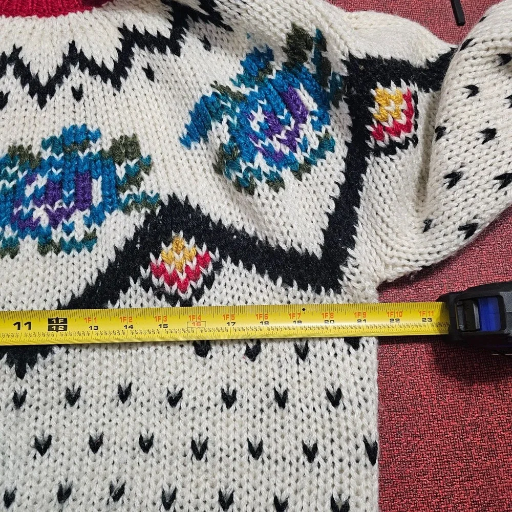 Vintage Hand Knit Chunky Sweater M Nordic Apres Ski Holiday Cottagecore 80s